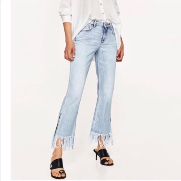 Zara Jeans Zara Light Wash Fringe Flare Jeans Poshmark